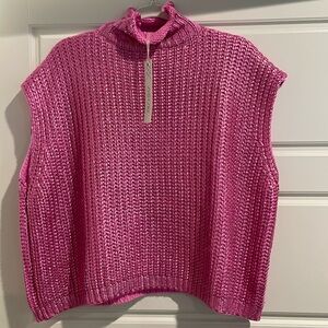 NWT SHE+SKY Pink Metallic Foil Sweater Top